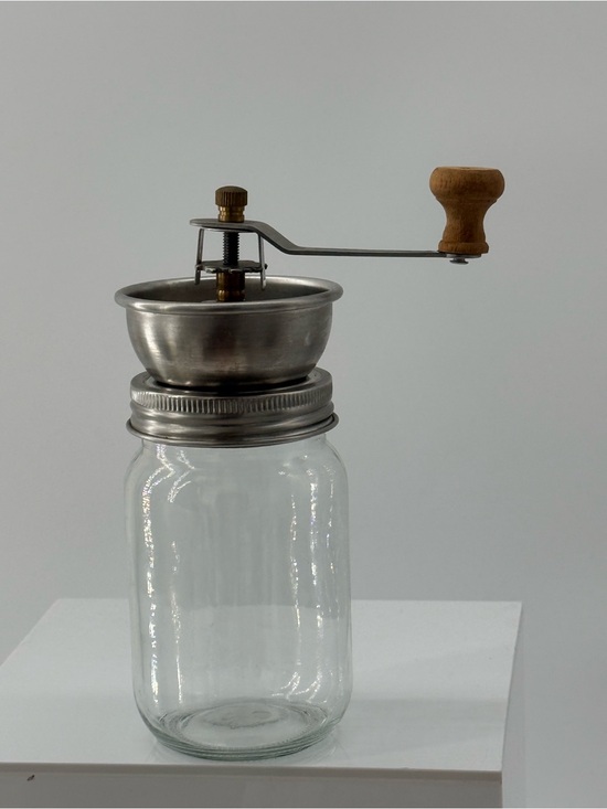The Unbranded Brand Other - Manual Mason Jar Coffee Grinder with Silver Metal and Natural Wood Handle
